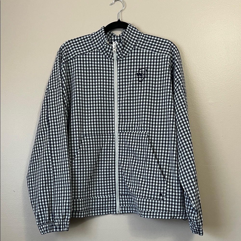 adidas Navy and White Checkered Windbreaker